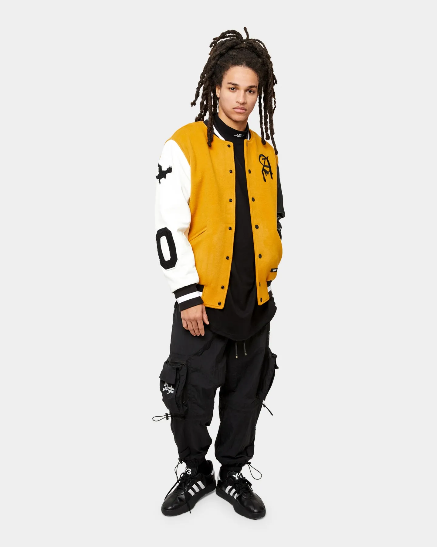 The Anti Order Corvus Leather Varsity Jacket Mustard/Black/White