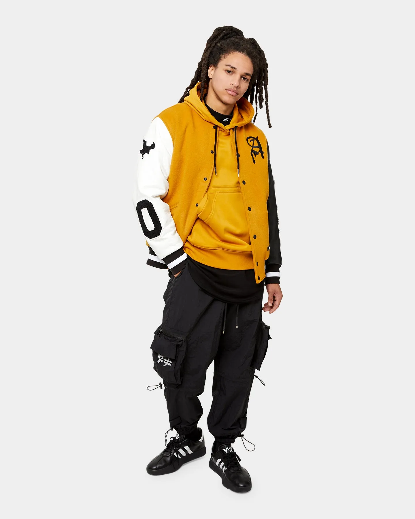 The Anti Order Corvus Leather Varsity Jacket Mustard/Black/White