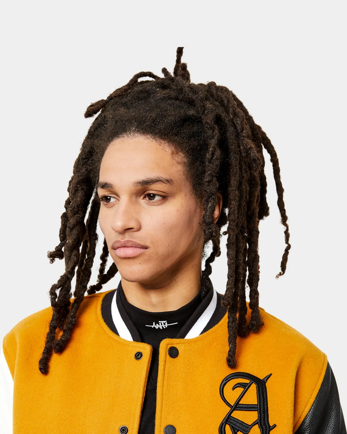 The Anti Order Corvus Leather Varsity Jacket Mustard/Black/White