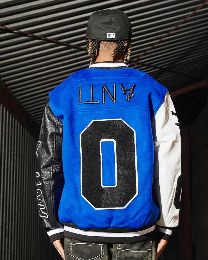 The Anti Order Corvus Leather Varsity Jacket Royal/Black/White