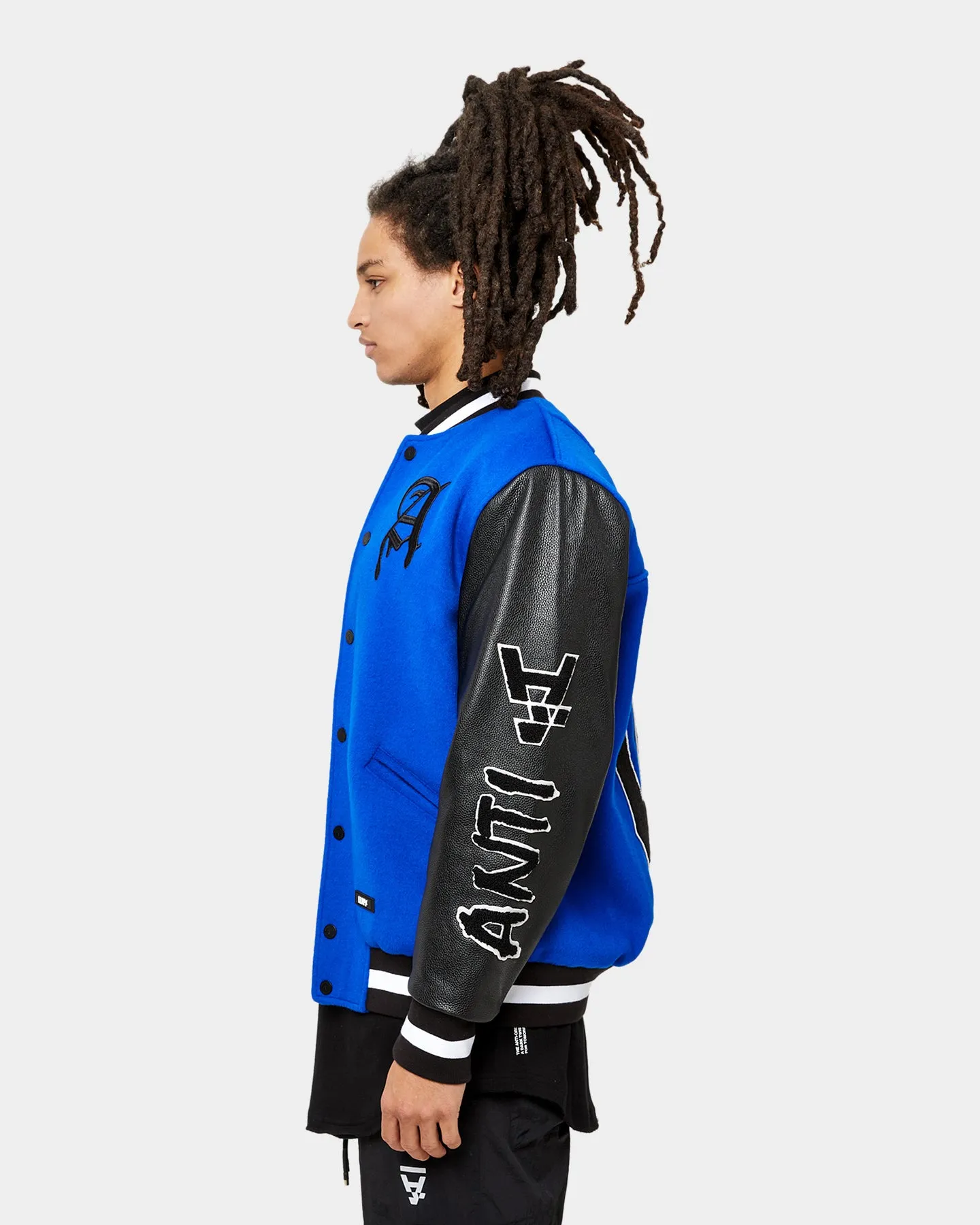 The Anti Order Corvus Leather Varsity Jacket Royal/Black/White