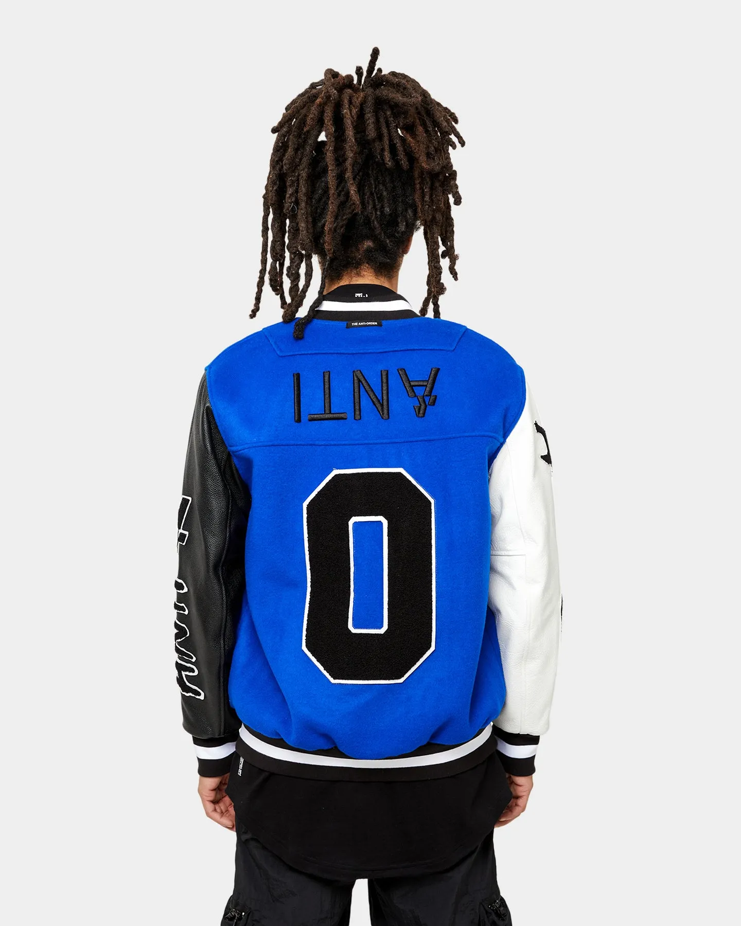 The Anti Order Corvus Leather Varsity Jacket Royal/Black/White