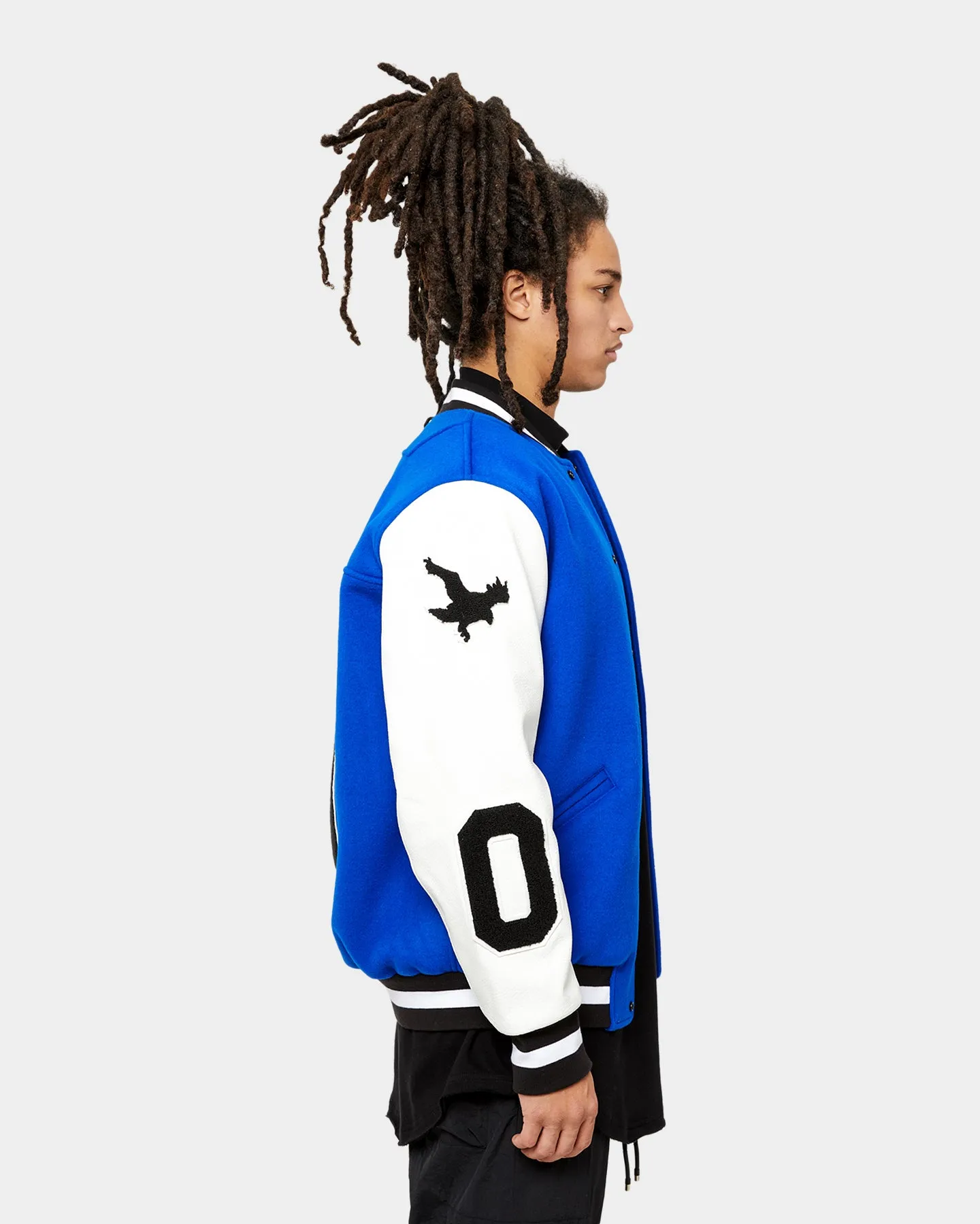 The Anti Order Corvus Leather Varsity Jacket Royal/Black/White