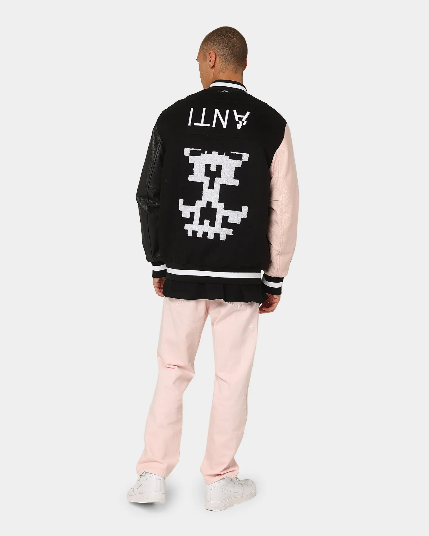 The Anti Order Dead Pixel Leather Varsity Jacket Black/Pink