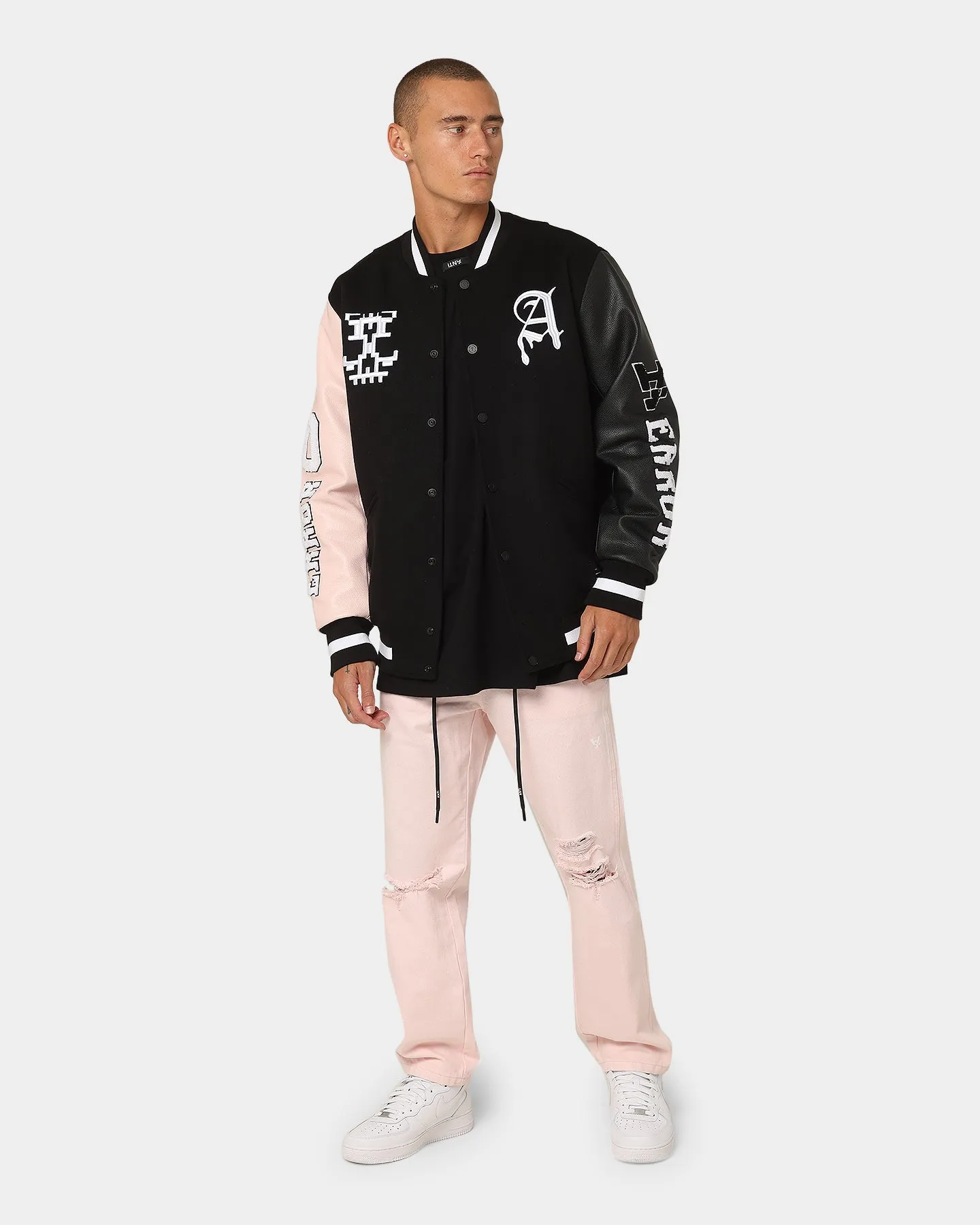 The Anti Order Dead Pixel Leather Varsity Jacket Black/Pink