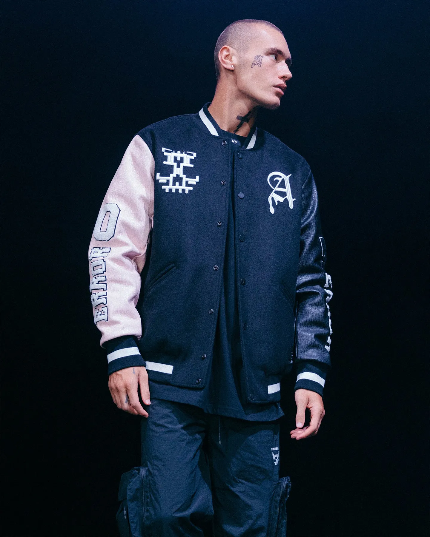 The Anti Order Dead Pixel Leather Varsity Jacket Black/Pink