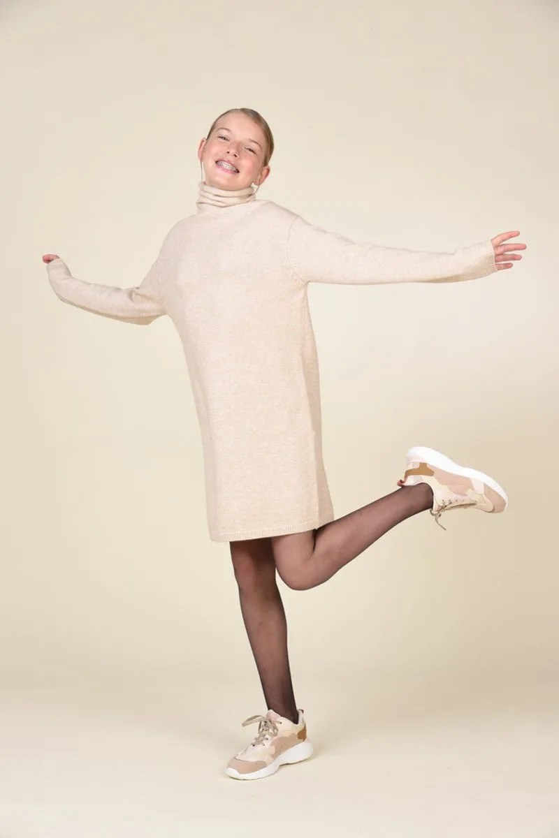 The Della Turtleneck Sweater Dress - Beige - KIDS