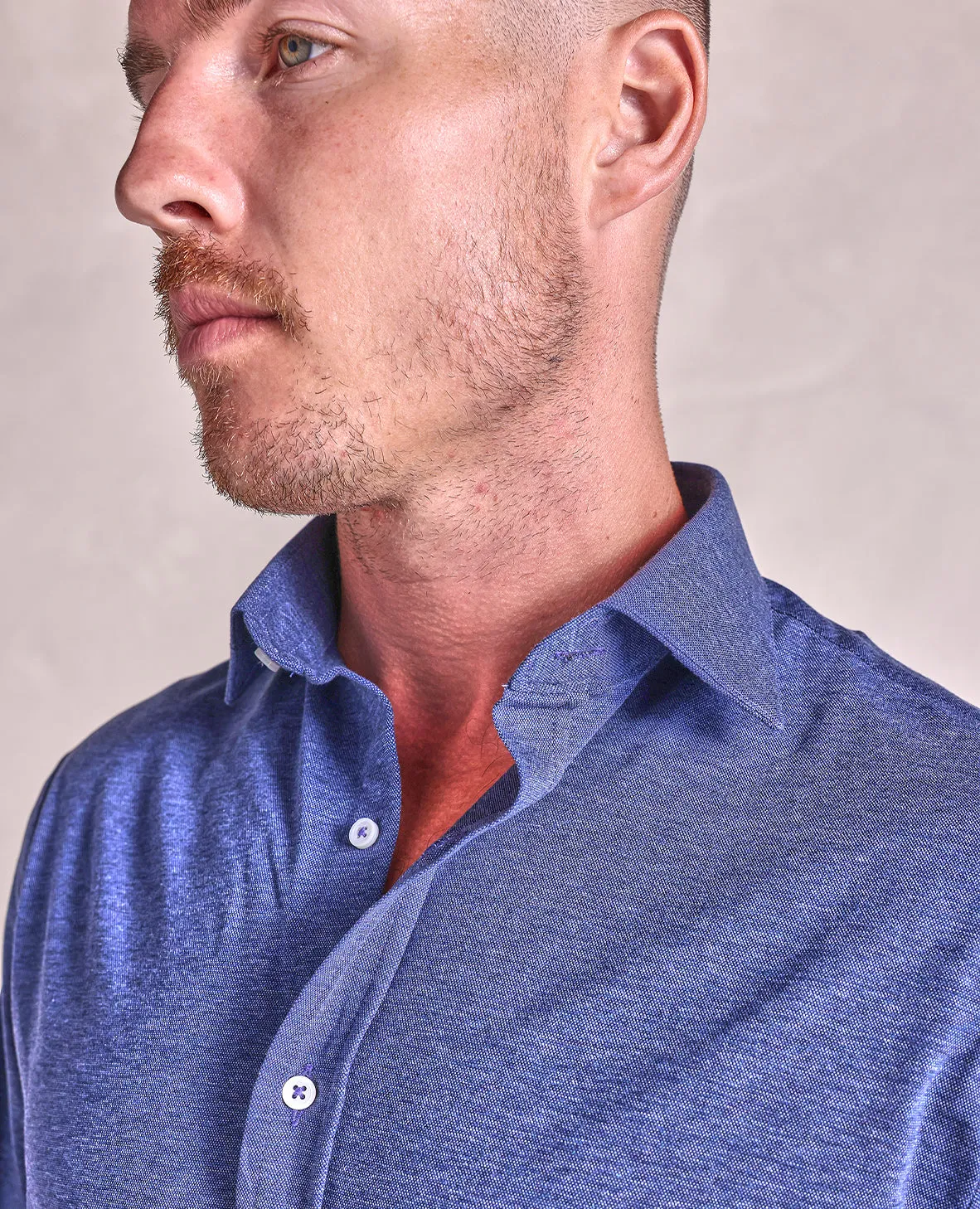 The Hayden - LS Melange Pique Knit Shirt - Blue Smoke