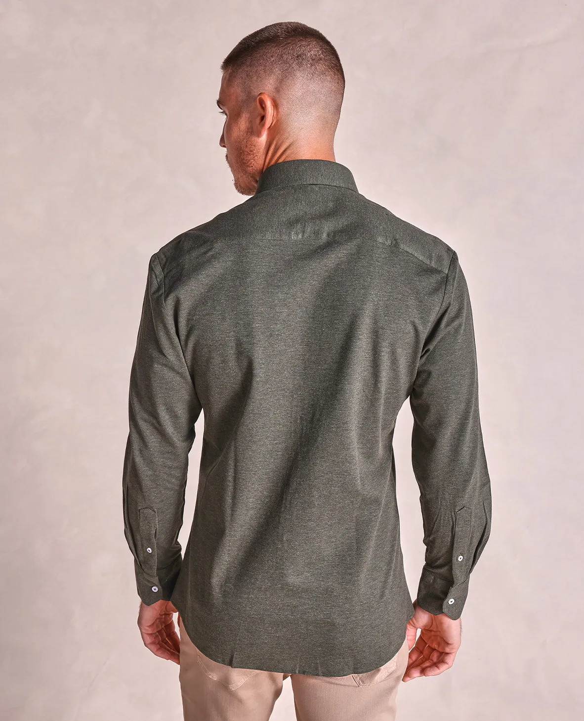 The Hayden - LS Melange Pique Knit Shirt - Olive