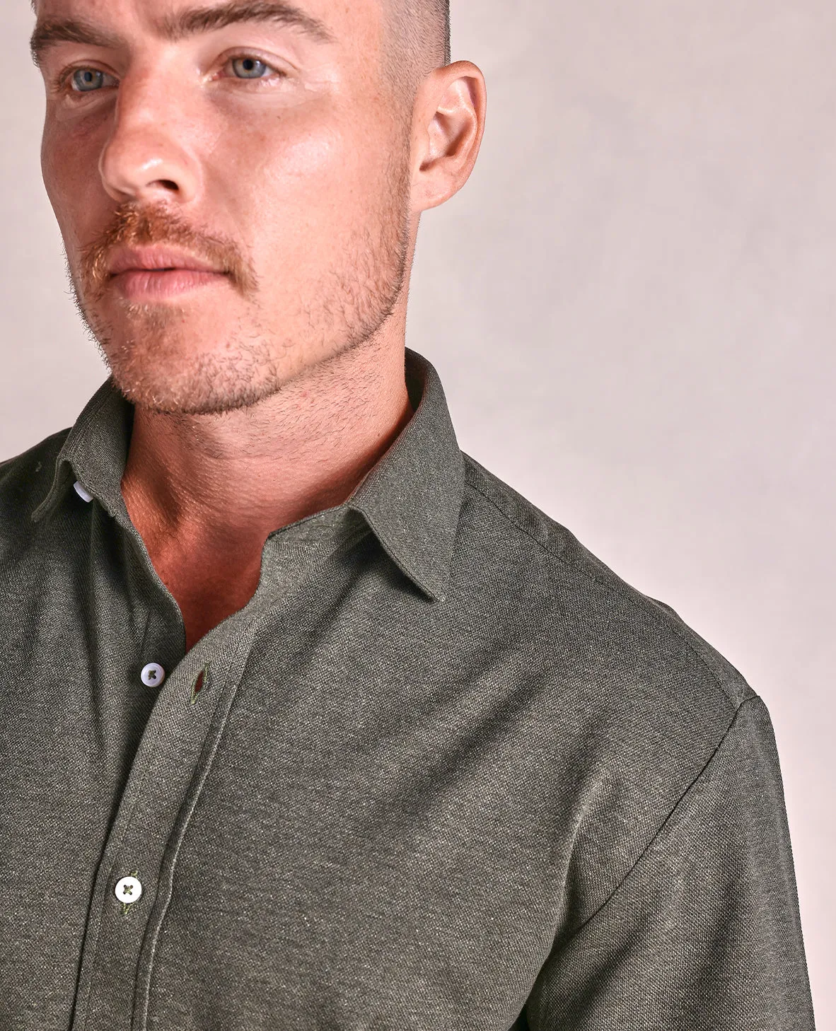 The Hayden - LS Melange Pique Knit Shirt - Olive