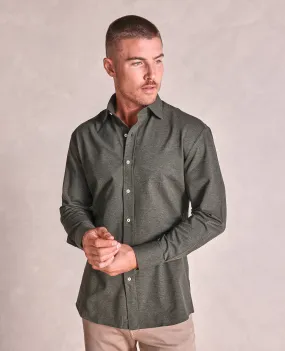 The Hayden - LS Melange Pique Knit Shirt - Olive