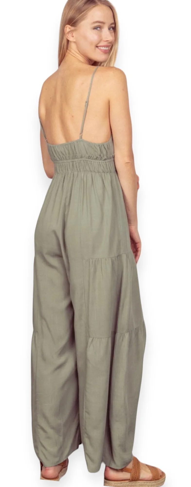 The Savannah Wide Leg Jumpsuit- Sage