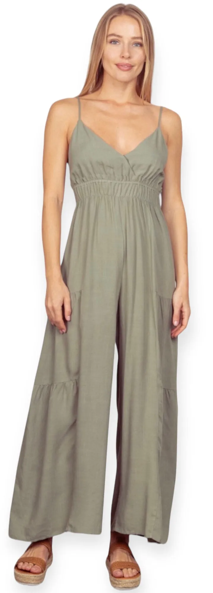 The Savannah Wide Leg Jumpsuit- Sage