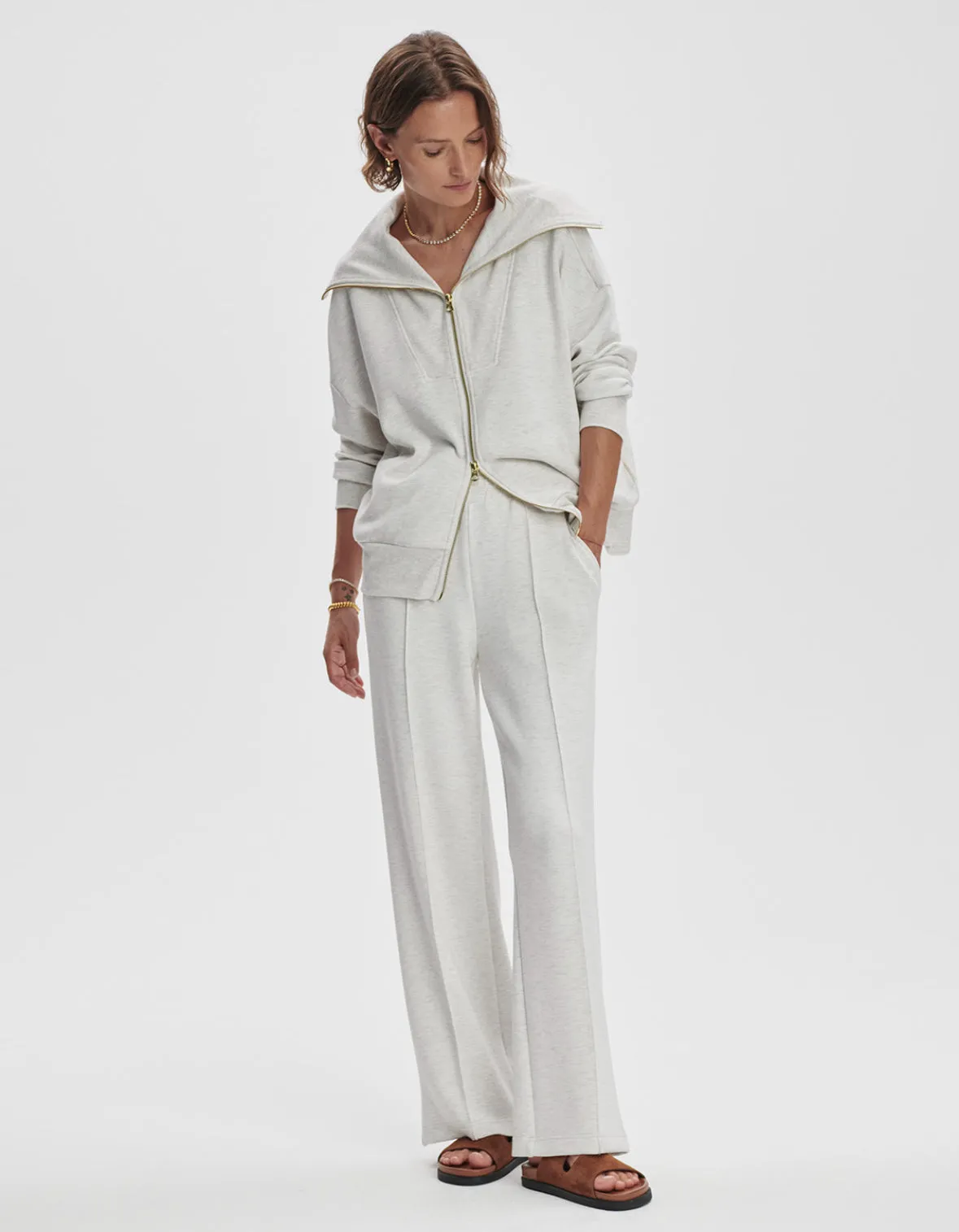 The Wide Leg Pant 30" in Ivory Marl