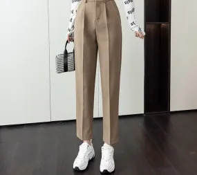 Toleet Khaki Suit Women Pants Autumn Loose Straight Harem Trousers Female Pockets Zipper Elegant Korean Style White Pants S-XXL