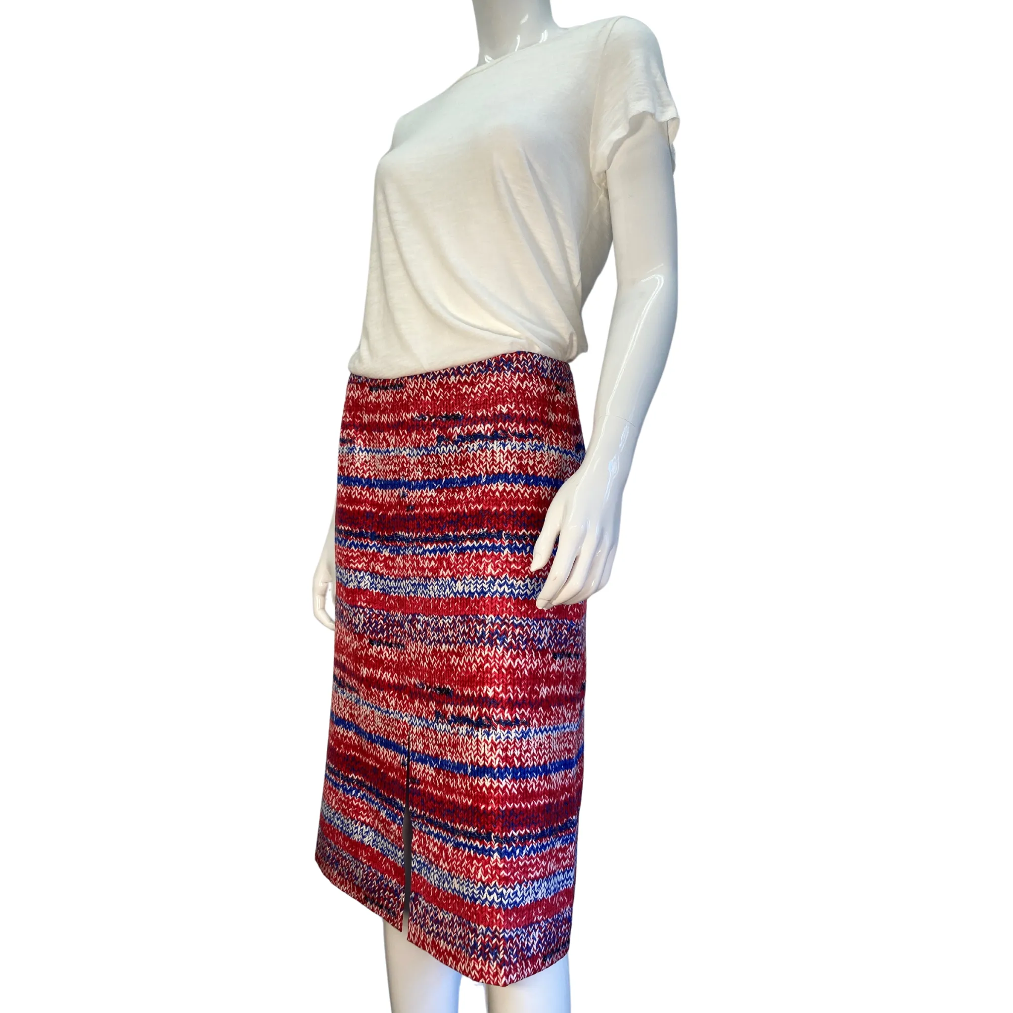 Tory Burch Mouline Pattern Silk Pencil Skirt