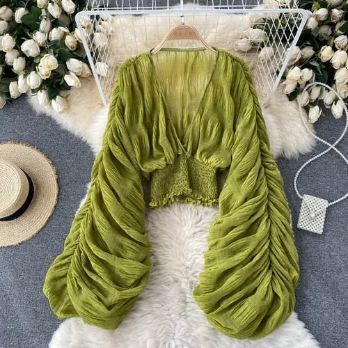 Trendy Chiffon Elegant Puff Blouse