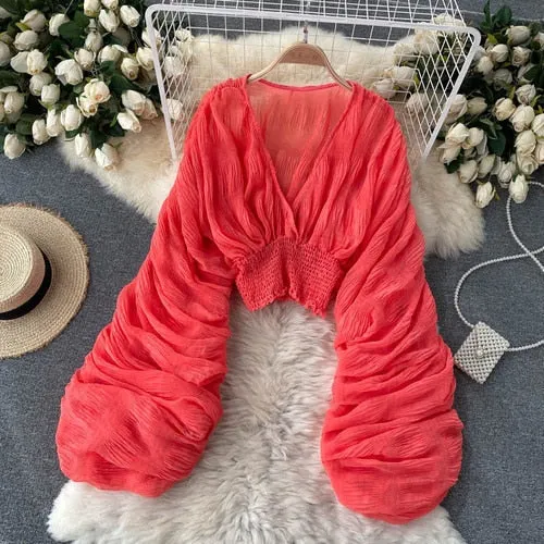 Trendy Chiffon Elegant Puff Blouse