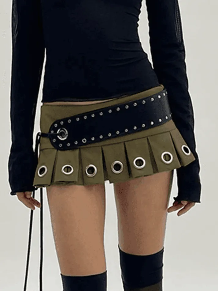 Ultra Short Low Waist Belt Mini Skirt