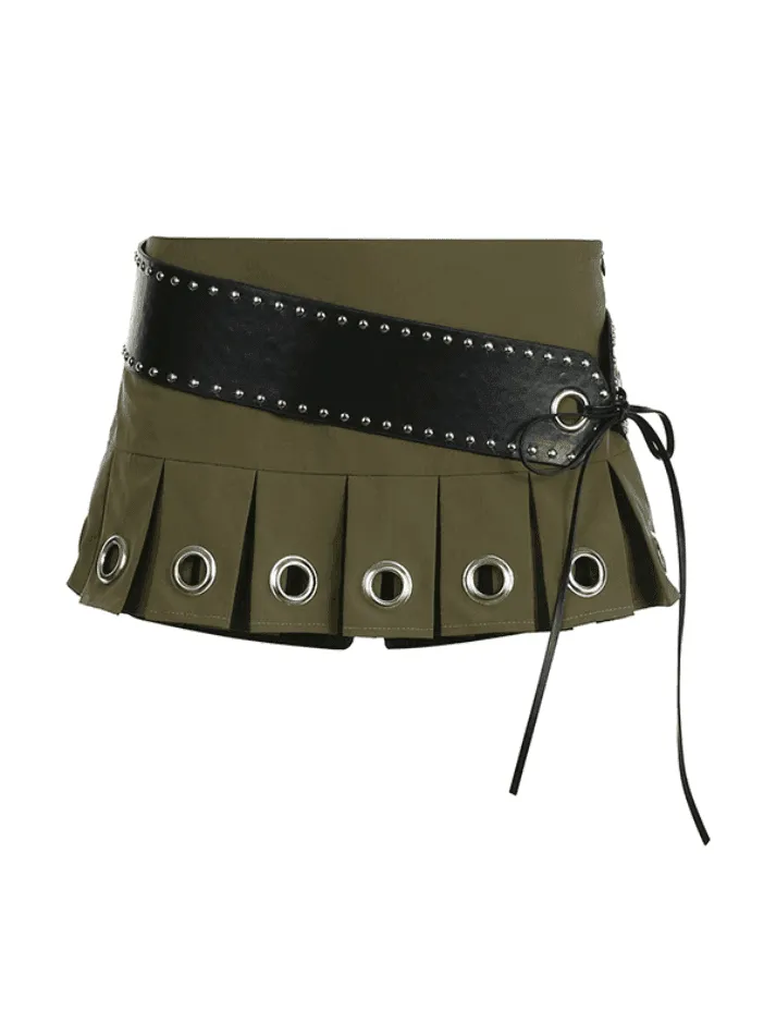 Ultra Short Low Waist Belt Mini Skirt