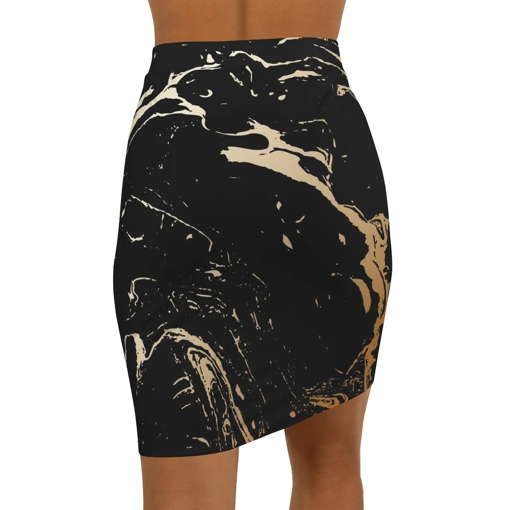 Uniquely You Womens Skirt / Black and Beige Marble Style Skirt