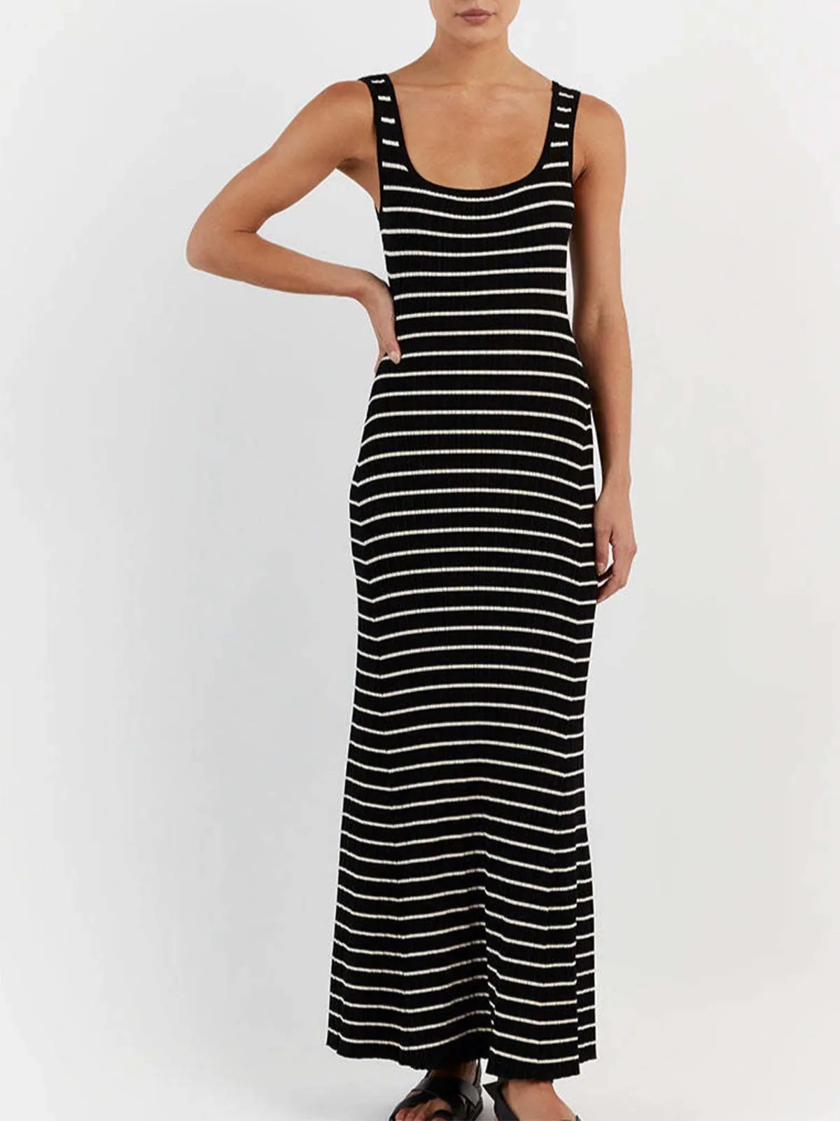 Uniwim Old Money Aesthetics Stripe Long Knit Dress