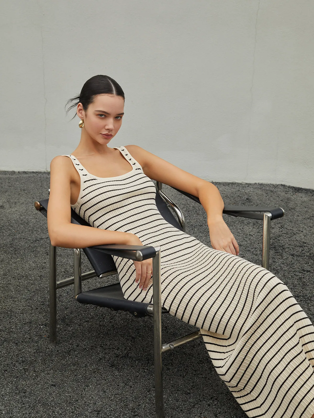 Uniwim Old Money Aesthetics Stripe Long Knit Dress