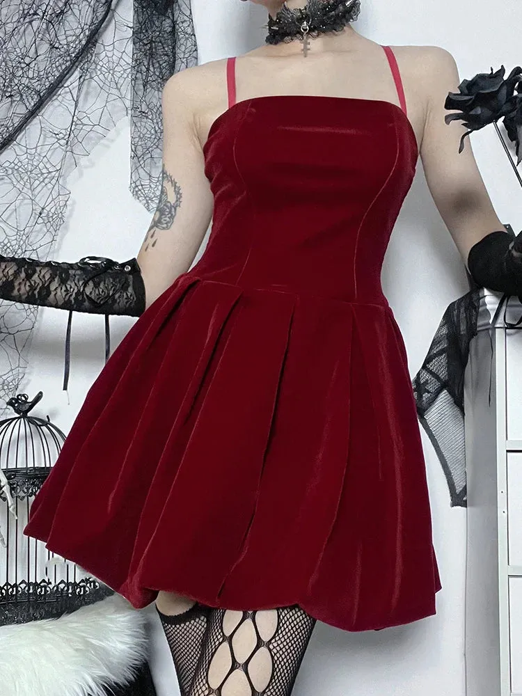 Velvet High Spaghetti Shirring Solid A-Line Waist New Party Year Mini Elegant Straps Gown