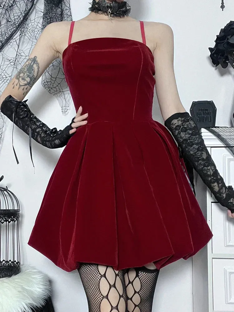 Velvet High Spaghetti Shirring Solid A-Line Waist New Party Year Mini Elegant Straps Gown