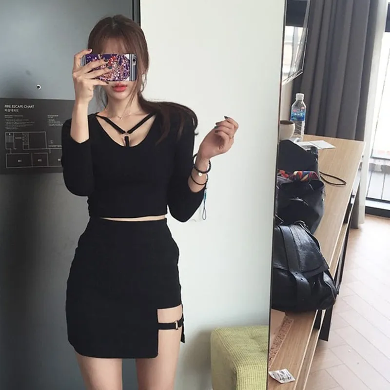 VenusFox Black Irregular Hem Pencil Mini Skirt