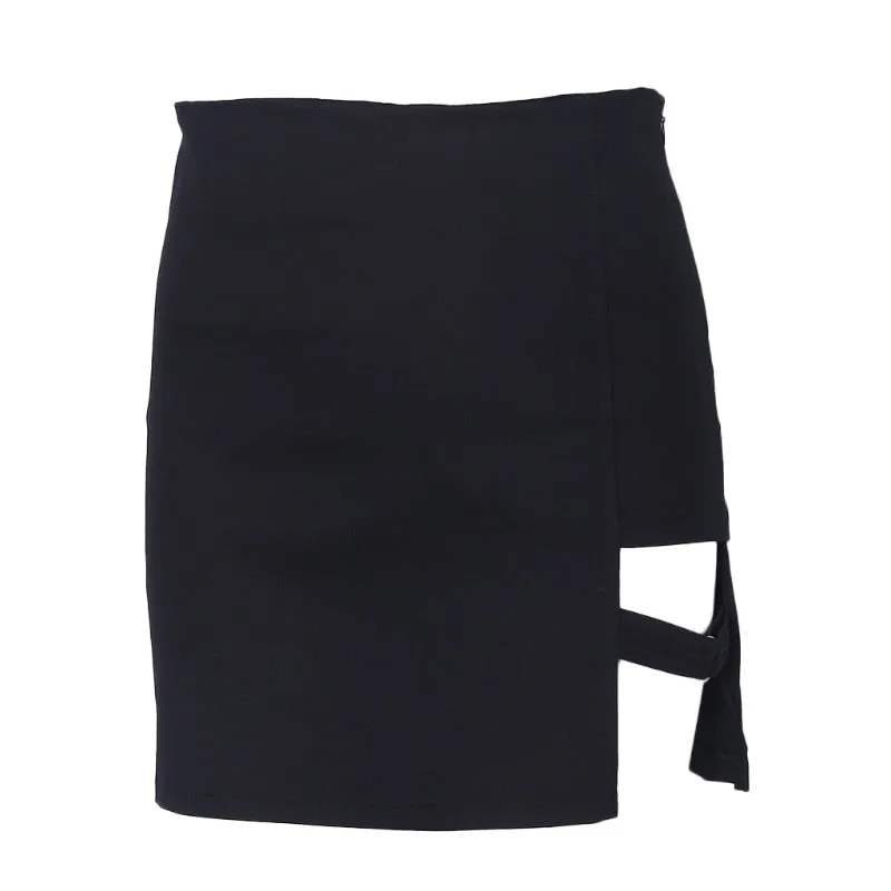 VenusFox Black Irregular Hem Pencil Mini Skirt