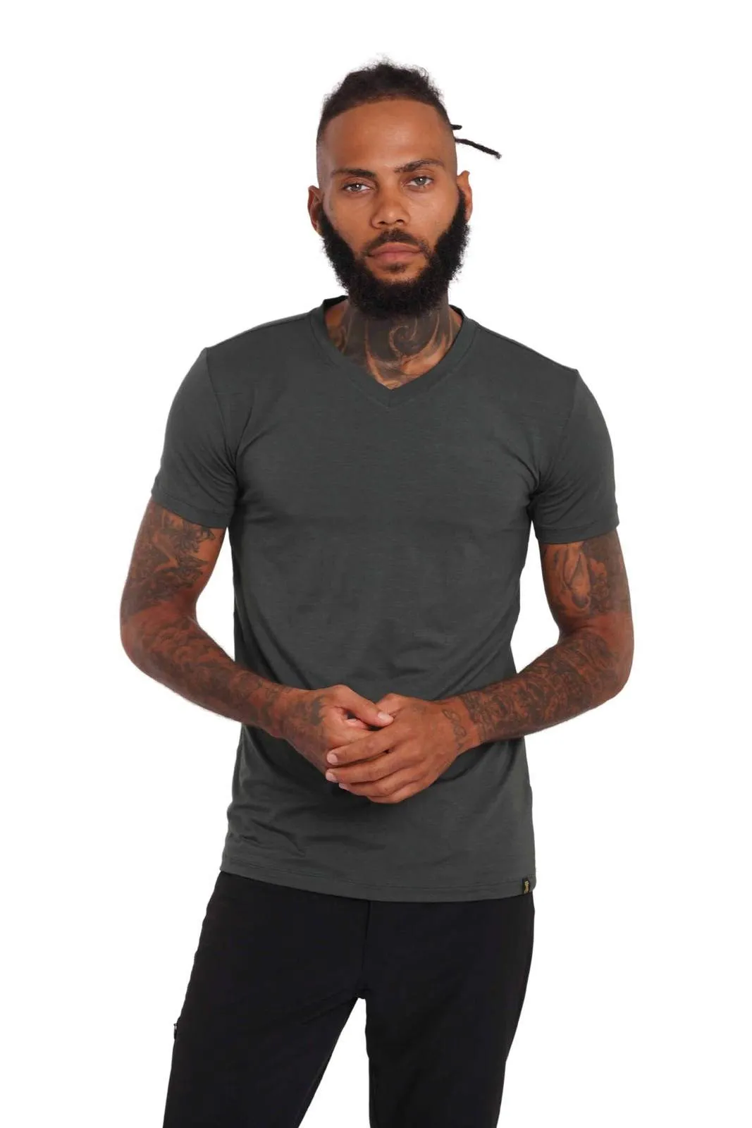 Verona V Neck Mens Slim Fit T Shirt - Steel Grey