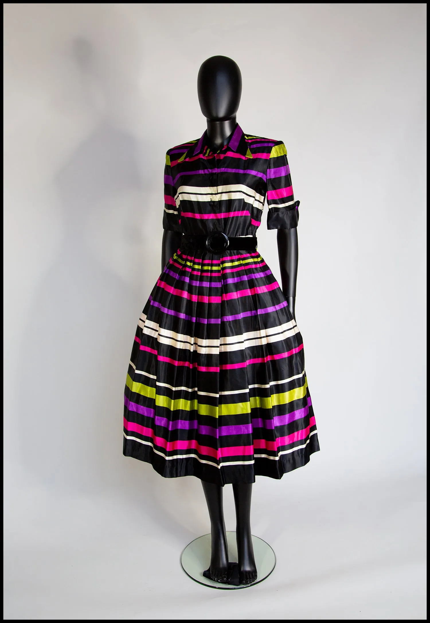 Vintage 1940s Liquorice Stripe Satin Dress