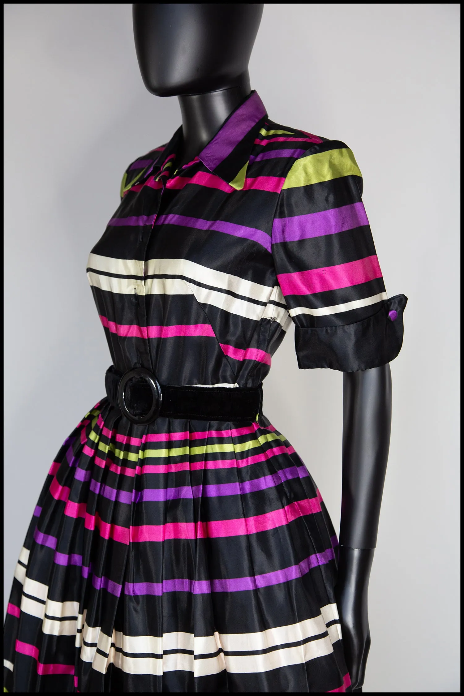 Vintage 1940s Liquorice Stripe Satin Dress