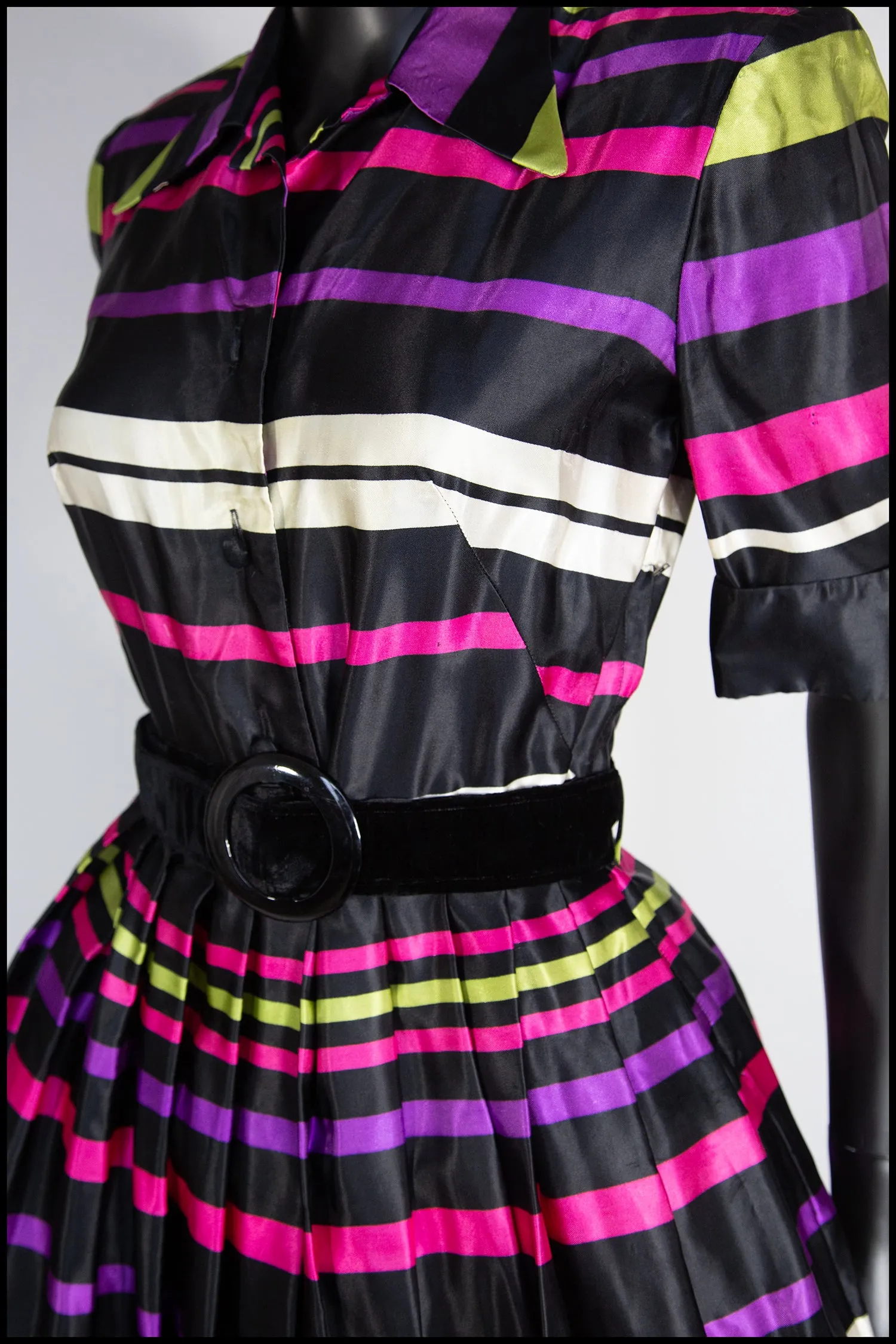 Vintage 1940s Liquorice Stripe Satin Dress