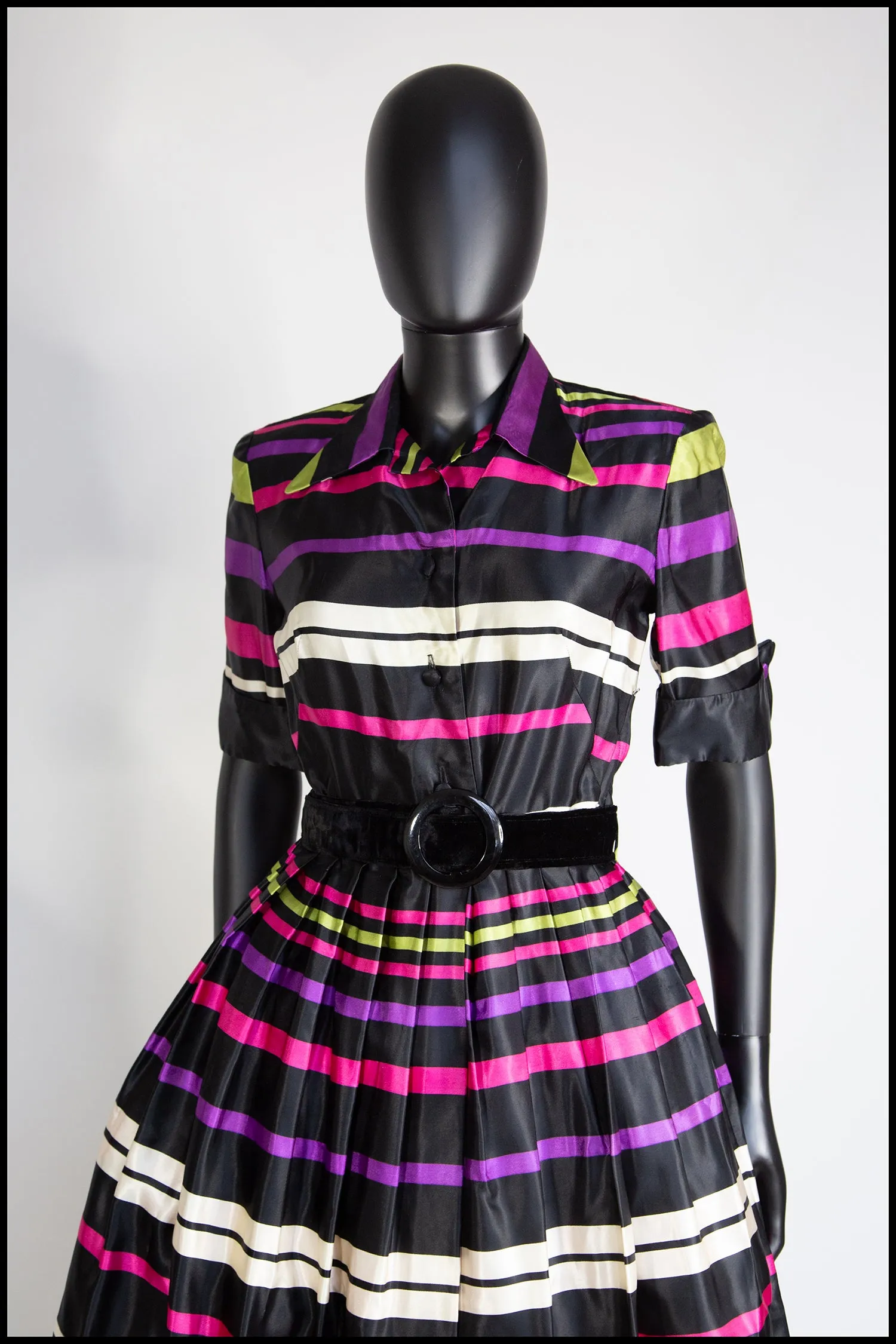 Vintage 1940s Liquorice Stripe Satin Dress