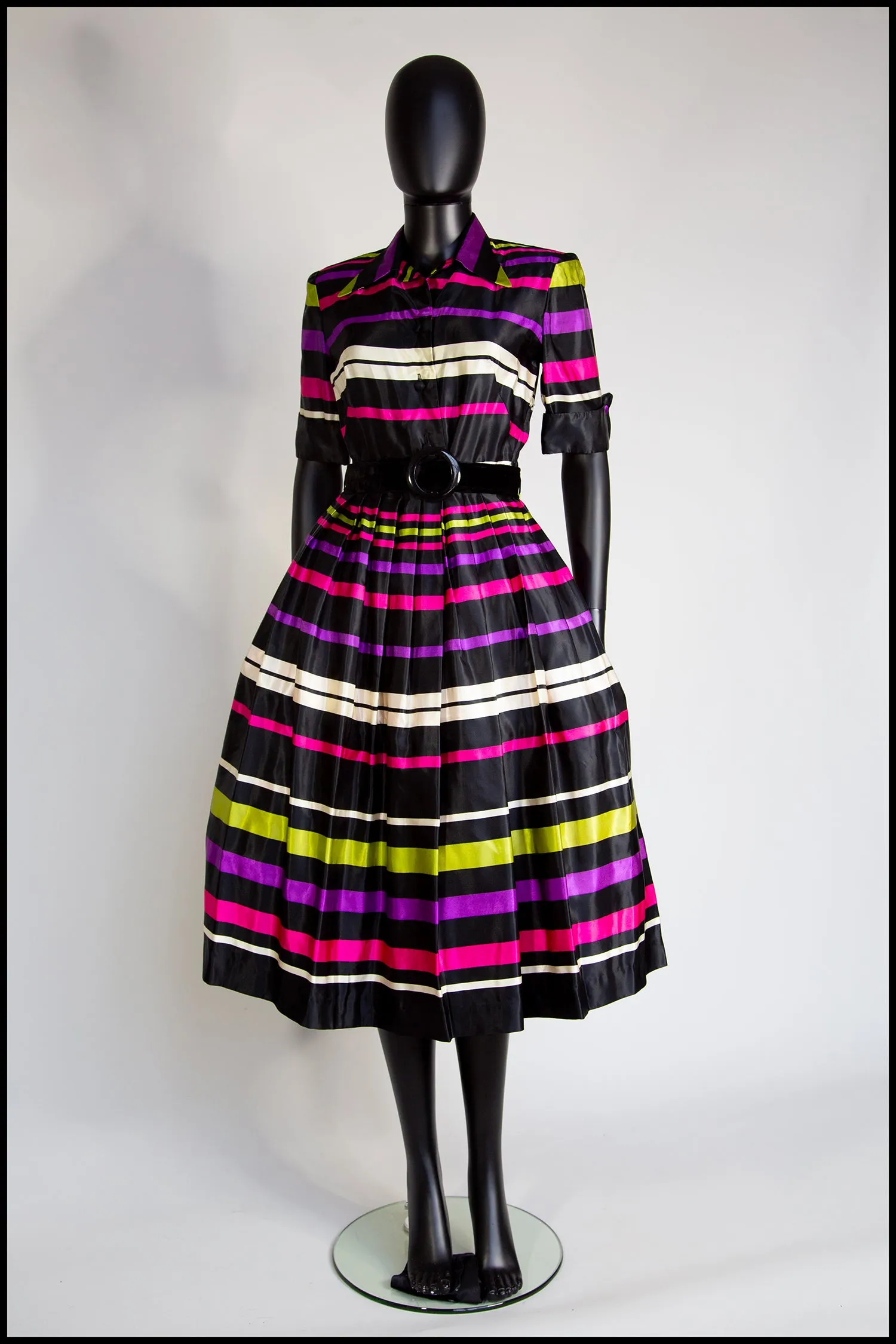 Vintage 1940s Liquorice Stripe Satin Dress