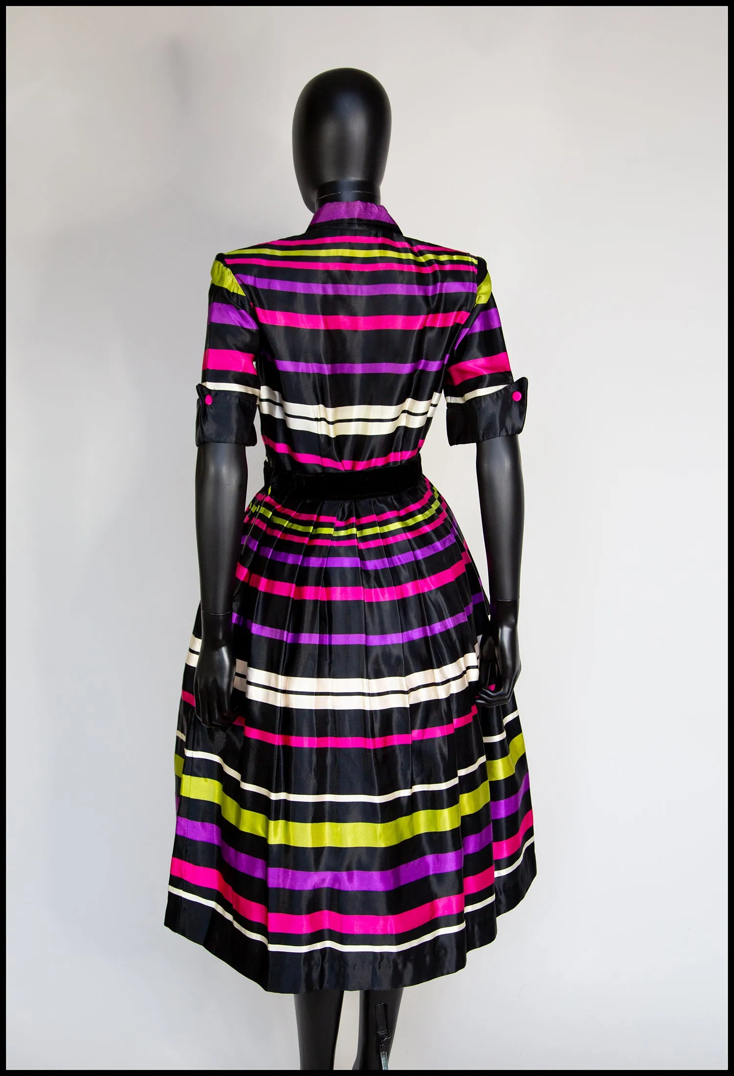 Vintage 1940s Liquorice Stripe Satin Dress