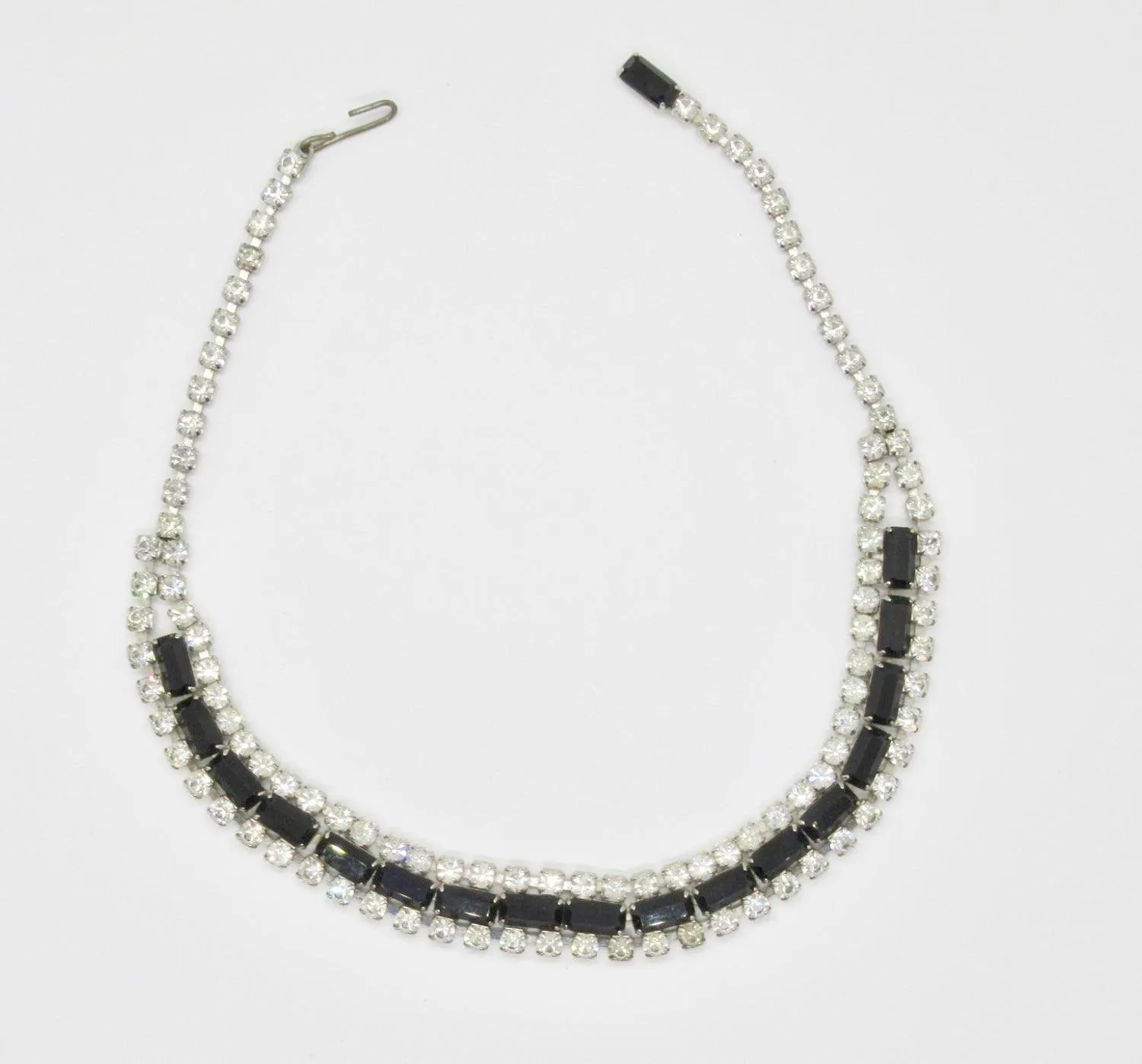 Vintage Evening Necklace with Black and White Rhinestones