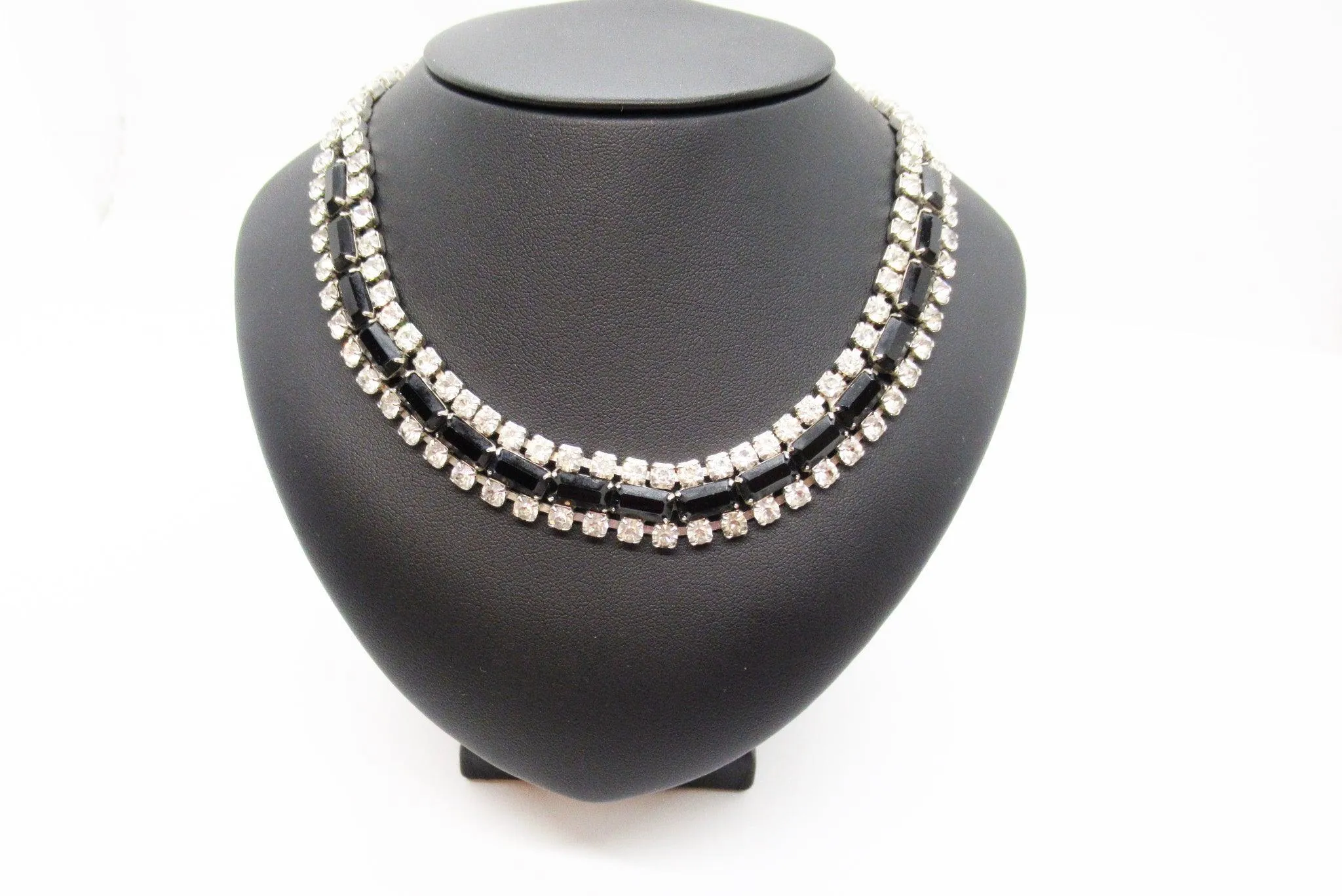 Vintage Evening Necklace with Black and White Rhinestones