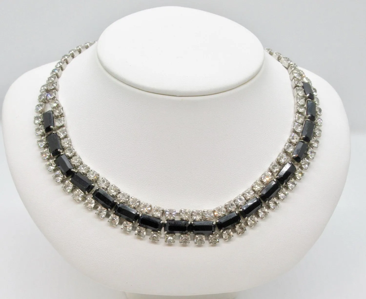 Vintage Evening Necklace with Black and White Rhinestones