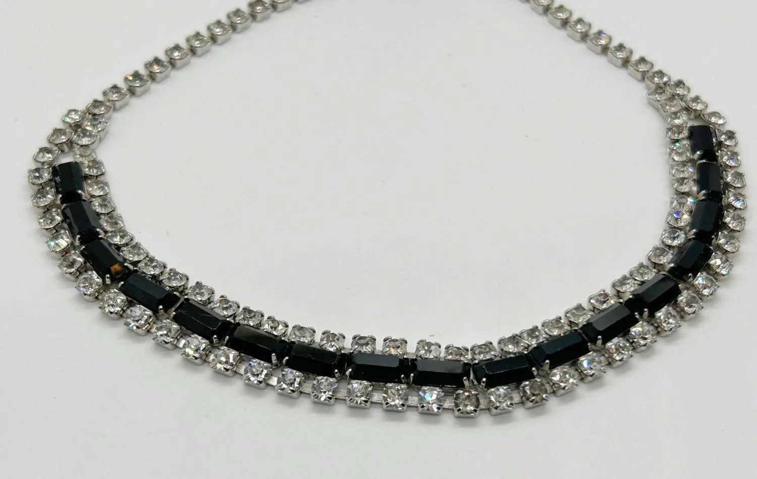 Vintage Evening Necklace with Black and White Rhinestones