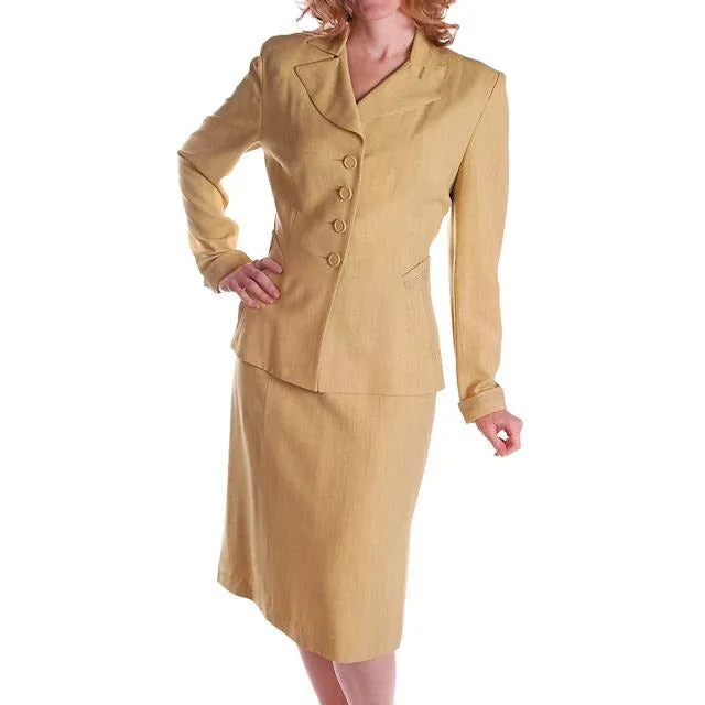 Vintage Ladies Chartreuse Rayon Gab Suit 1940S ww2 Pencil Skirt 1940S Guernsey & Potato Peel Pie