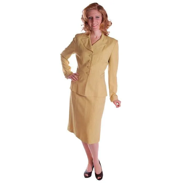 Vintage Ladies Chartreuse Rayon Gab Suit 1940S ww2 Pencil Skirt 1940S Guernsey & Potato Peel Pie