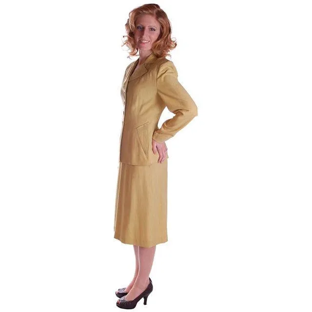 Vintage Ladies Chartreuse Rayon Gab Suit 1940S ww2 Pencil Skirt 1940S Guernsey & Potato Peel Pie