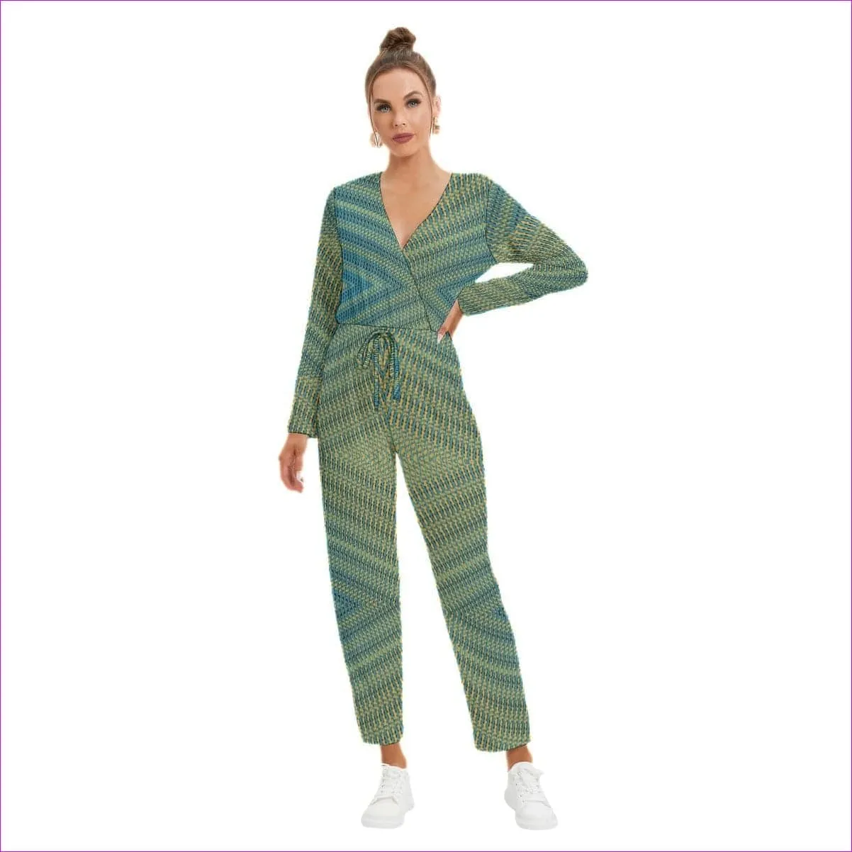 Weaved Women's V-neck High Waist Jumpsuit