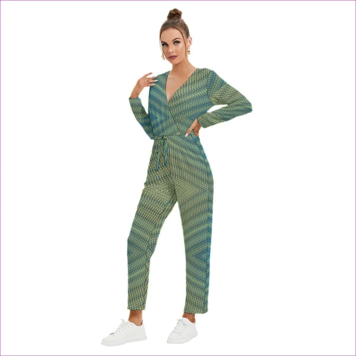 Weaved Women's V-neck High Waist Jumpsuit