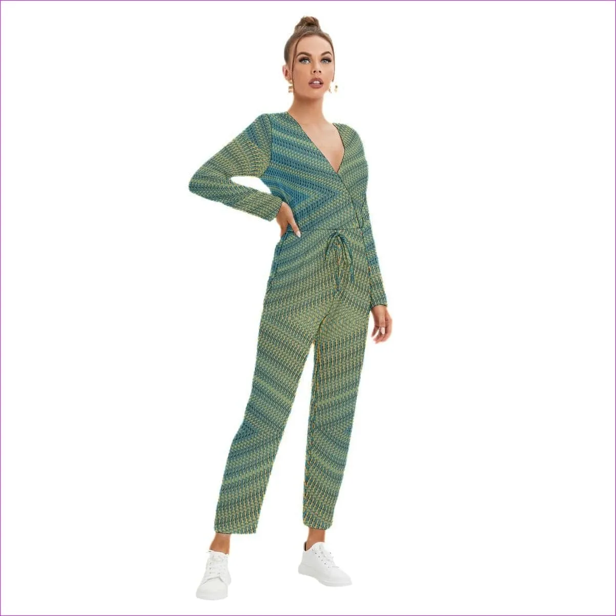 Weaved Women's V-neck High Waist Jumpsuit