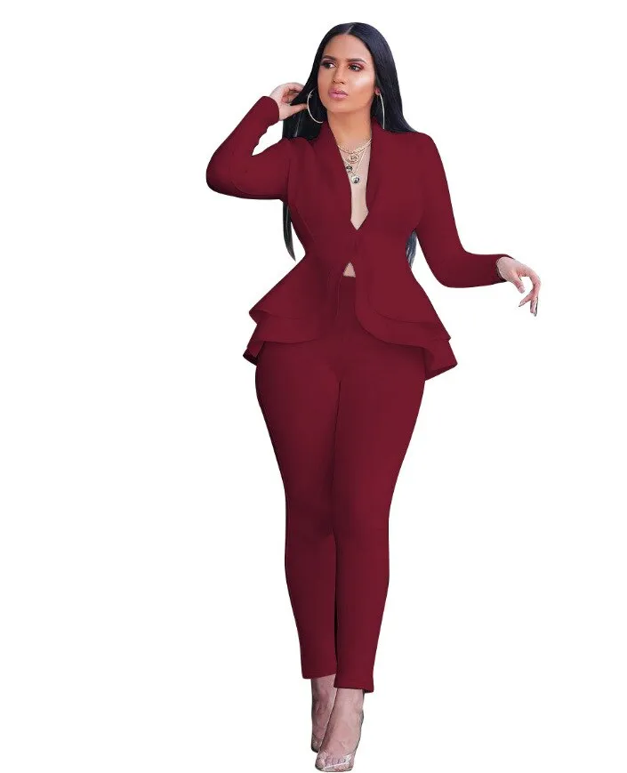 WENKOUBAN 2022 new hot-selling fashion women's suit ruffled blouse printed trousers elegant temperament 2-piece commuter office lady suit