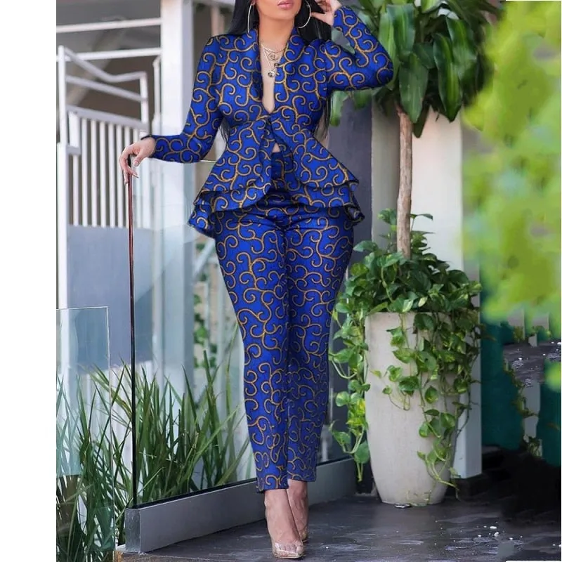 WENKOUBAN 2022 new hot-selling fashion women's suit ruffled blouse printed trousers elegant temperament 2-piece commuter office lady suit